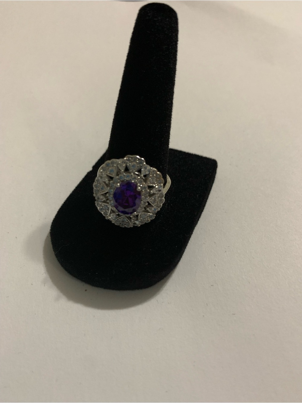 Sterling Silver Cocktail Ring with Purple Center Stone Size 8 New